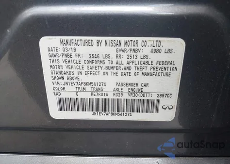 2019 Infiniti Q50 3.0T Luxe из США, поврежденный, VIN JN1EV7AP8KM541274